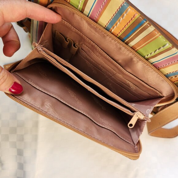 Fossil 100% Leather Beige/ Multicolor Strips Crossbody Bag - Picture 11 of 16